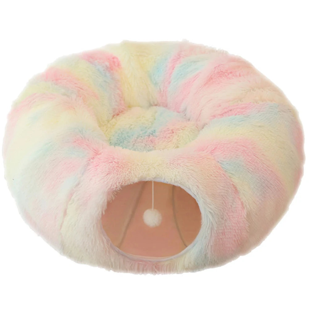 Panier Grotte Chat 2-en-1 Tunnel Jeu Pliable Plush Longue - Housse lavable en machine