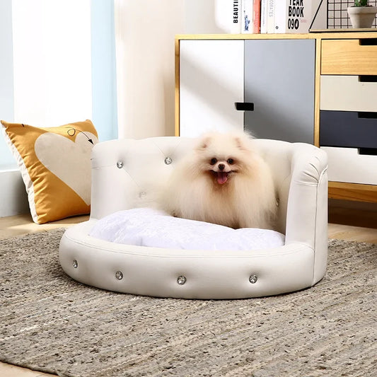 Panier Chien Structure Bois - Similicuir PU - Mousse Haute Résilience