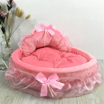 Panier Princesse Chien - Nœuds Roses - Dentelle Fantasy