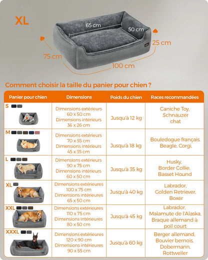 Panier Chien Bords Relevés - Housse Lavable Amovible - Antidérapant XL