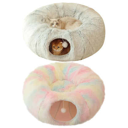 Panier Grotte Chat - 2-en-1 Tunnel Jeu - Pliable - Plush Longue